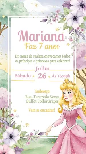 Convite de Aniversário Princesa Aurora para Editar Online