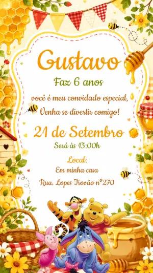 Convite de Aniversário Ursinho Pooh e Amigos para Editar