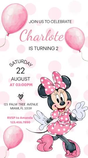 Minnie Mouse Pink Birthday Invitation Editable Template