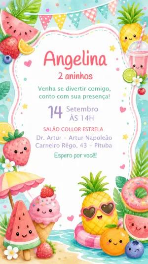 Convite Aniversário Pool Party Salada de Frutas Editável