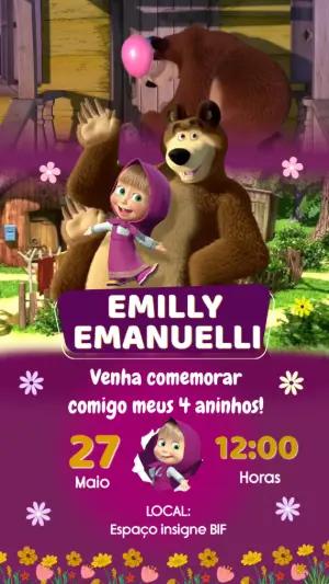 Convite Animado Aniversário Masha e o Urso para Editar Online