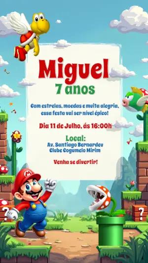 Convite de Aniversário Mario Bros com Personagens para Editar