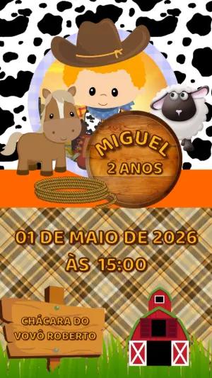 Convite de Aniversário Fazendinha Menino Loiro para Editar