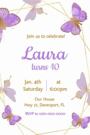 Editable Purple Butterfly Birthday Invitation for Girls