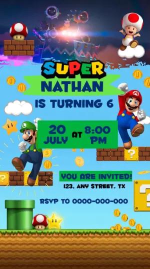 Editable Super Mario Birthday Invitation Template for Kids