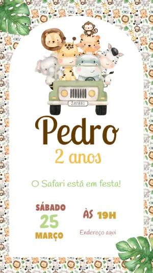 Convite Aniversário Safari com Animais Fofos para Editar Online