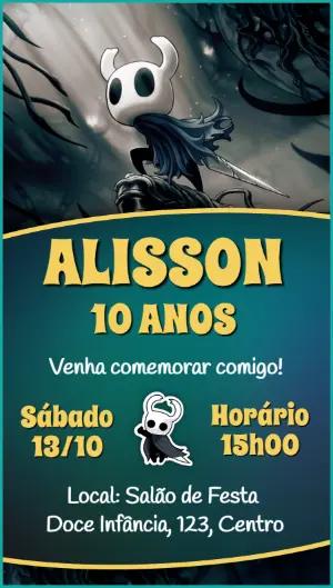 Convite Digital Aniversário Tema Hollow Knight para Editar