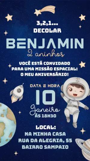 Convite Digital Infantil Tema Espaço Sideral Editável
