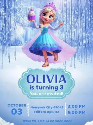 Frozen Birthday Invitation with Elsa to Edit Online