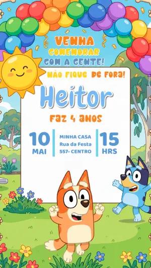 Convite de Aniversário Bluey e Bingo Colorido para Editar