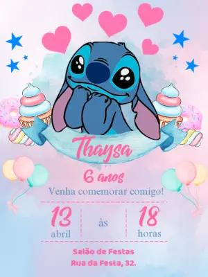 Convite Aniversário Stitch Doceria para Editar Online