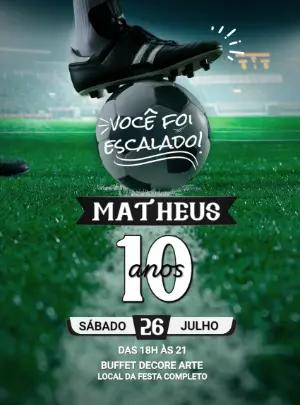 Convite Aniversário Futebol com Bola e Campo para Editar Online