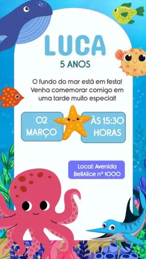 Convite de Aniversário Fundo do Mar Infantil para Editar Online