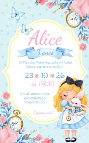 Convite de Aniversário Alice no País das Maravilhas Editável