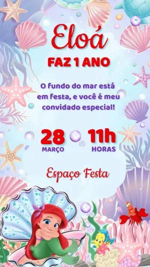 Convite de Aniversário Sereia Fundo do Mar para Editar