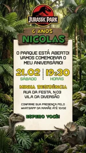 Convite de Aniversário Jurassic Park Aventura para Editar