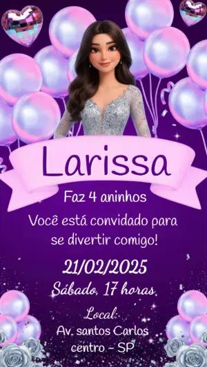 Convite de Aniversário Princesa Moderna Roxo Editável