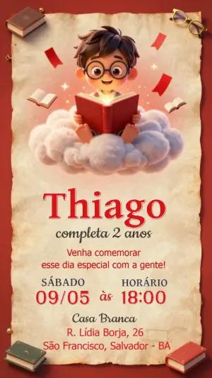 Convite de Aniversário Menino Leitor Mágico Modelo Editável