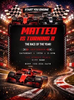 Formula 1 Birthday Invitation - Editable Template