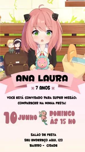 Convite de Aniversário Anya Spy x Family para Editar Online