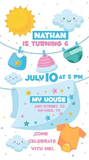 Cute Clothesline Birthday Invitation for Kids | Editable Template