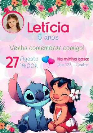 Convite Aniversário Lilo e Stitch com Foto para Editar Online