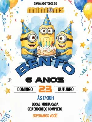 Convite Digital Editável de Aniversário com Tema Minions