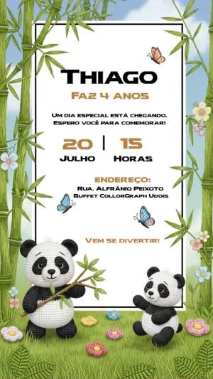 Convite Aniversário Panda Fofo para Editar Online