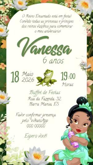Convite de Aniversário Princesa e o Sapo para Editar Online
