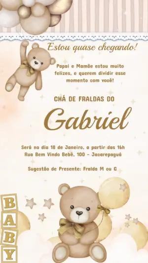 Convite Animado Chá de Fraldas Ursinho Fofo para Editar