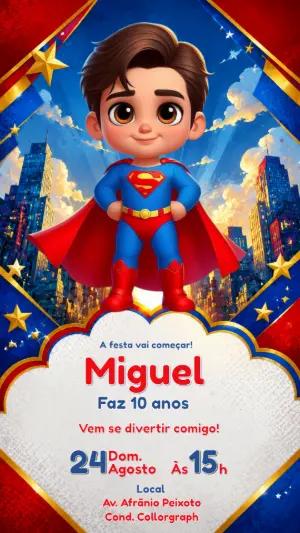 Convite de Aniversário Superman Infantil para Editar
