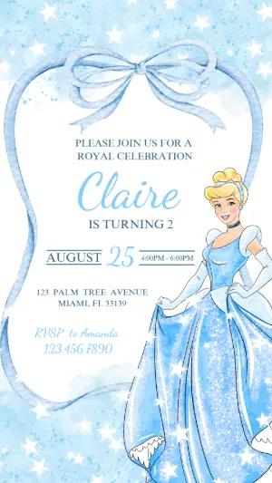 Cinderella Birthday Invitation | Editable Blue Watercolor Template