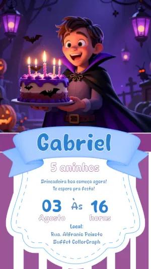 Convite de Aniversário Vampiro Infantil 3D para Editar