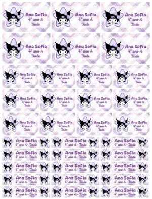 Etiqueta Escolar Kuromi Lilás Editável para Material