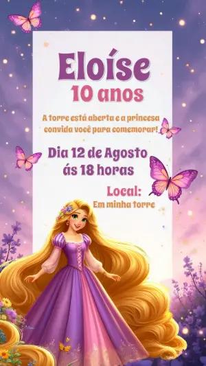 Convite Aniversário Rapunzel Enrolados para Editar Online