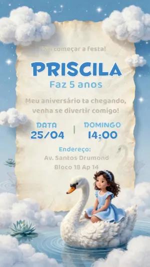 Convite de Aniversário Cisne Encantado para Editar Online