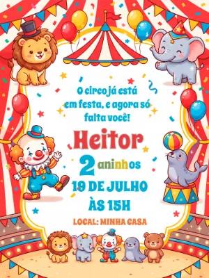 Convite de Aniversário Circo Infantil Fofo para Editar