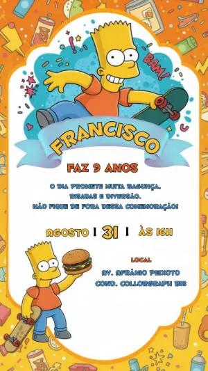 Convite de Aniversário Bart Simpson Modelo Digital para Editar