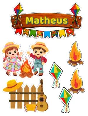 Topo de Bolo Festa Junina Infantil Editável para Imprimir