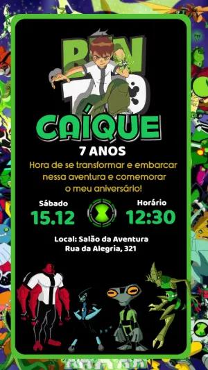 Convite de Aniversário Ben 10 com Alienígenas para Editar
