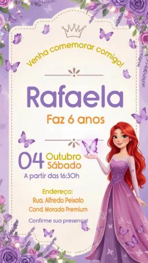 Convite Digital Aniversário Princesa e Borboletas para Editar