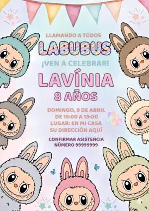 Invitación de Cumpleaños Labubus Colorida para Editar