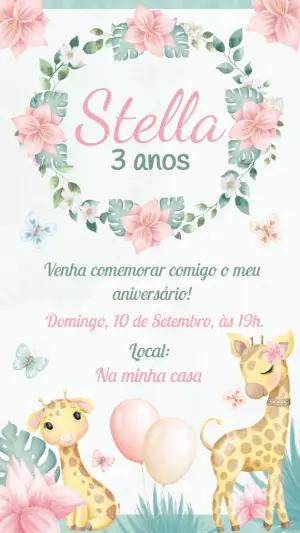Convite Aniversário Girafinha Floral para Editar Online