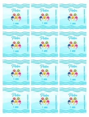  Adesivo para Bala Personalizada Baby Shark Aniversário Infantil Editável
