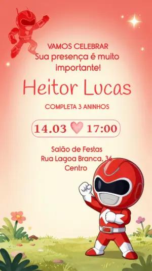 Convite de Aniversário Infantil Power Ranger Vermelho Editável