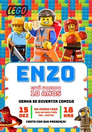 Convite de Aniversário LEGO Colorido para Editar Online