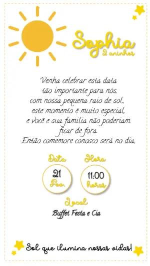 Convite de Aniversário Infantil Tema Sol Editável