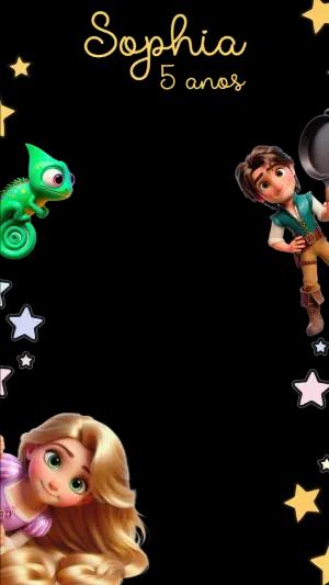 Moldura para Stories Enrolados Editável com Rapunzel e Flynn