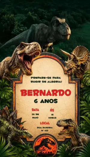 Convite Animado de Aniversário Dinossauro T-Rex para Editar