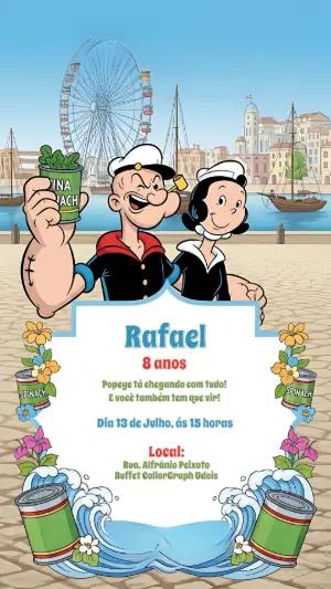 Convite de Aniversário Popeye e Olívia Palito para Editar Online